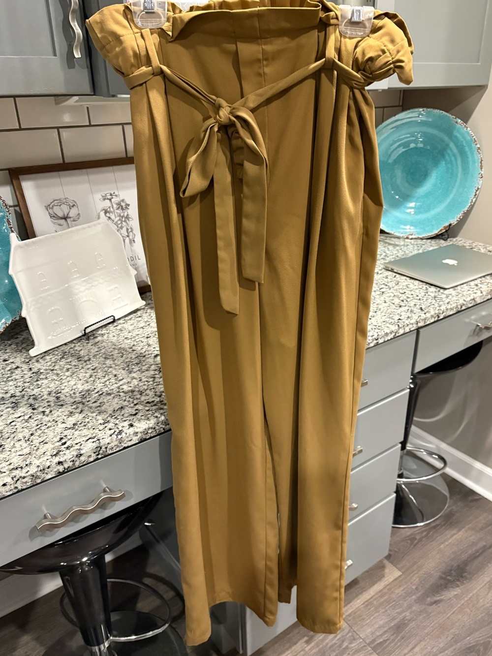 High-Waist Tie Front Wide-Leg Trousers - Tan